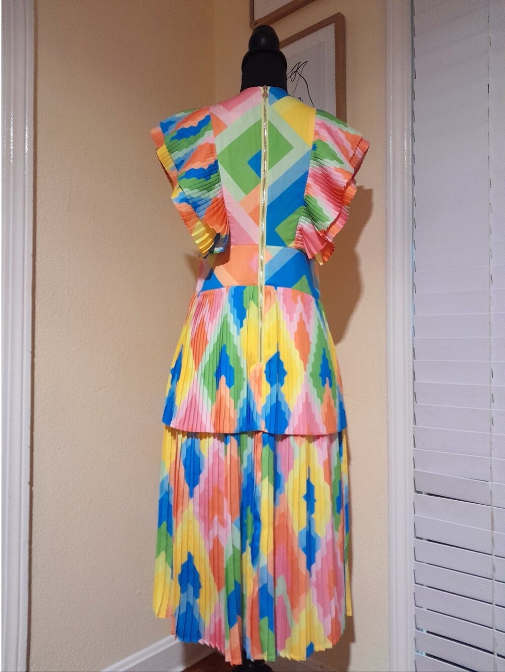 Emily McCarthy Chloe Midi Dress Geo Multi Print Bright Colors Summer Casual XS - Picture 10 of 10